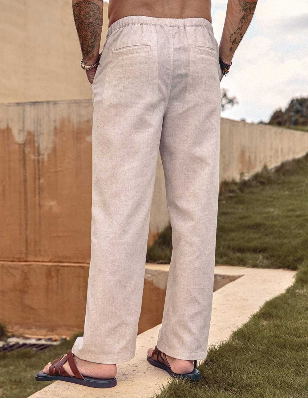 Linen Style Elastic Waist Yoga Pants 