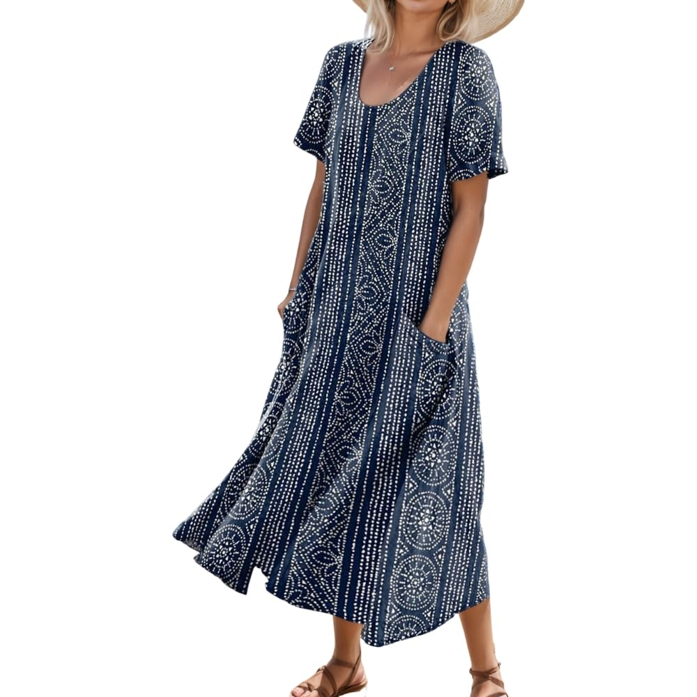 Women's Short-Sleeved Printed Long Dress