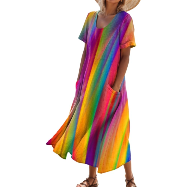 Women's Short-Sleeved Printed Long Dress