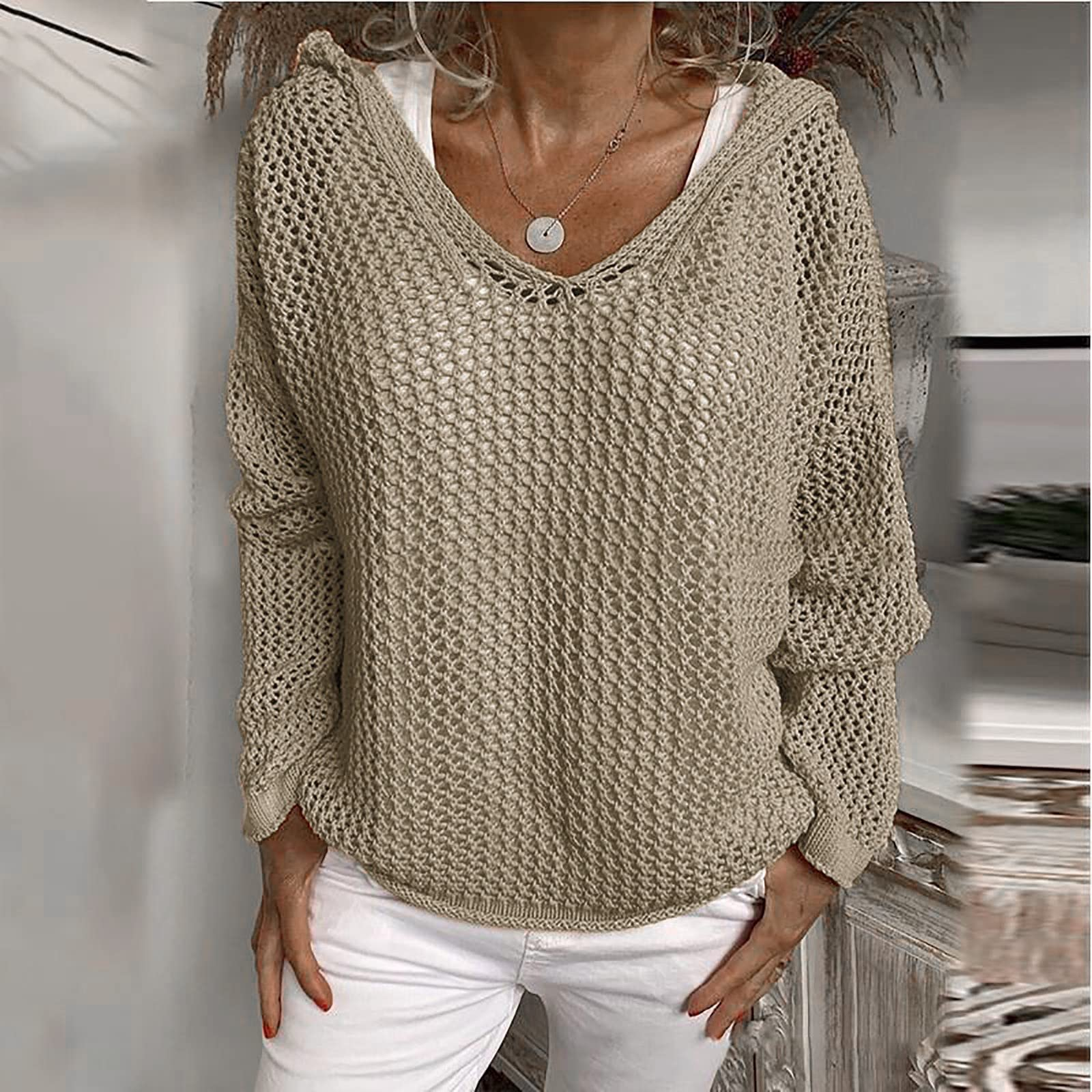 Knitted Hooded Lightweight Loose-Fit Sun-Protective Cardigan