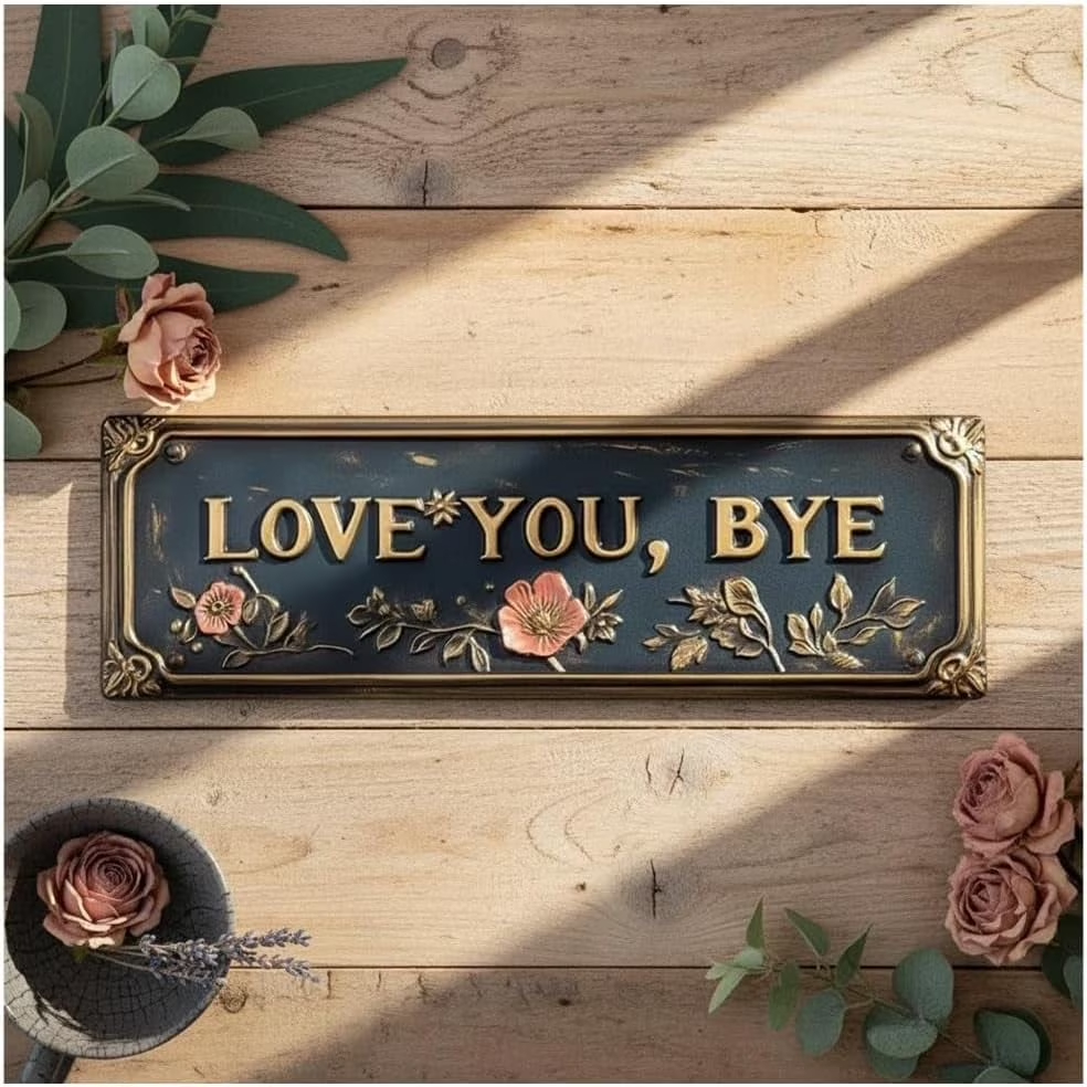 Love You Bye Metal Wall Sign - Vintage Floral Tin Plaque with Farewell Quote for Home Bar Cafe Decor and Heartwarming Gifting