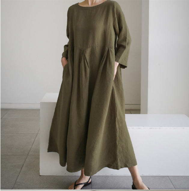 Apricot Cotton Dresses Pockets Patchwork Spring