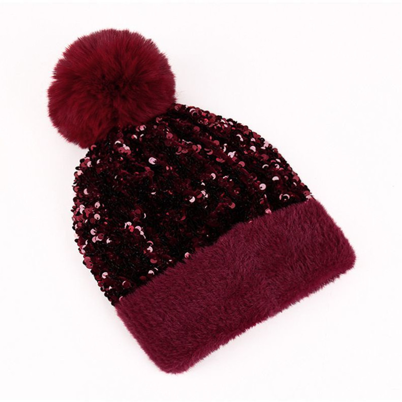 🔥Last Day 49% OFF - Sequin Fur Pom Beanie for Women