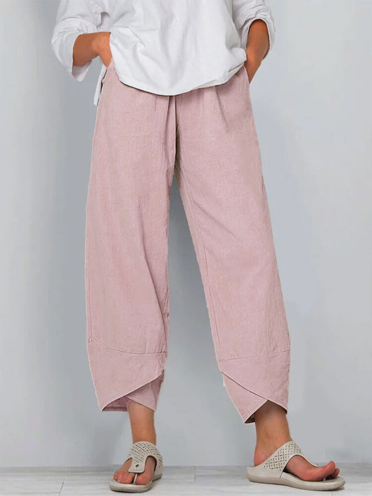 Women's Solid Color Loose Elegant Casual Simple Cotton And Linen Ninth Pants