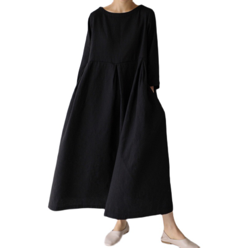 Apricot Cotton Dresses Pockets Patchwork Spring