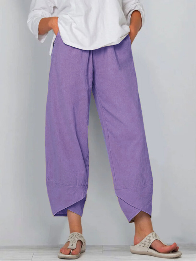 Women's Solid Color Loose Elegant Casual Simple Cotton And Linen Ninth Pants