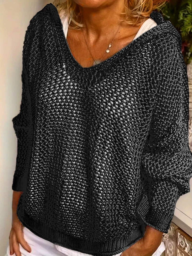 Knitted Hooded Lightweight Loose-Fit Sun-Protective Cardigan