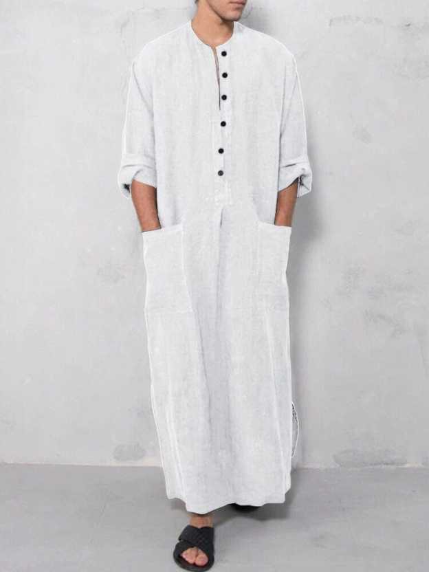 Long Cotton Linen Style Slit Shirt