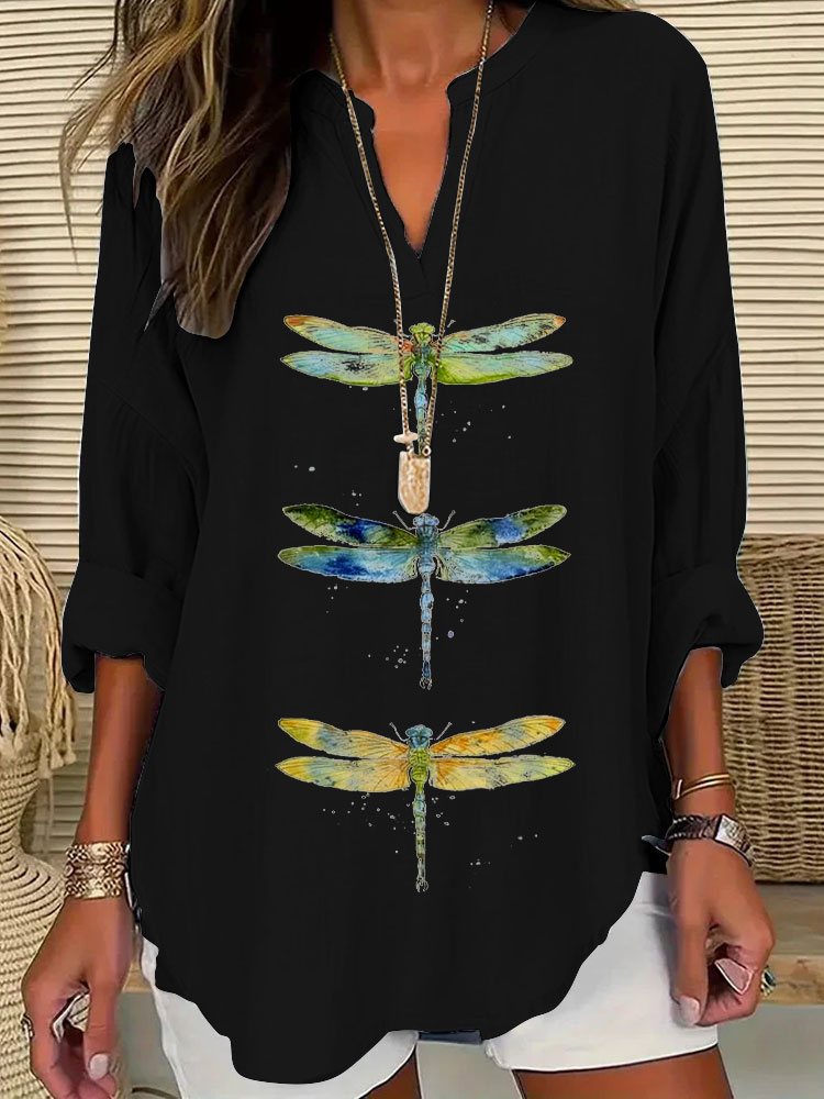 Women's Dragonfly Print Casual Shirt