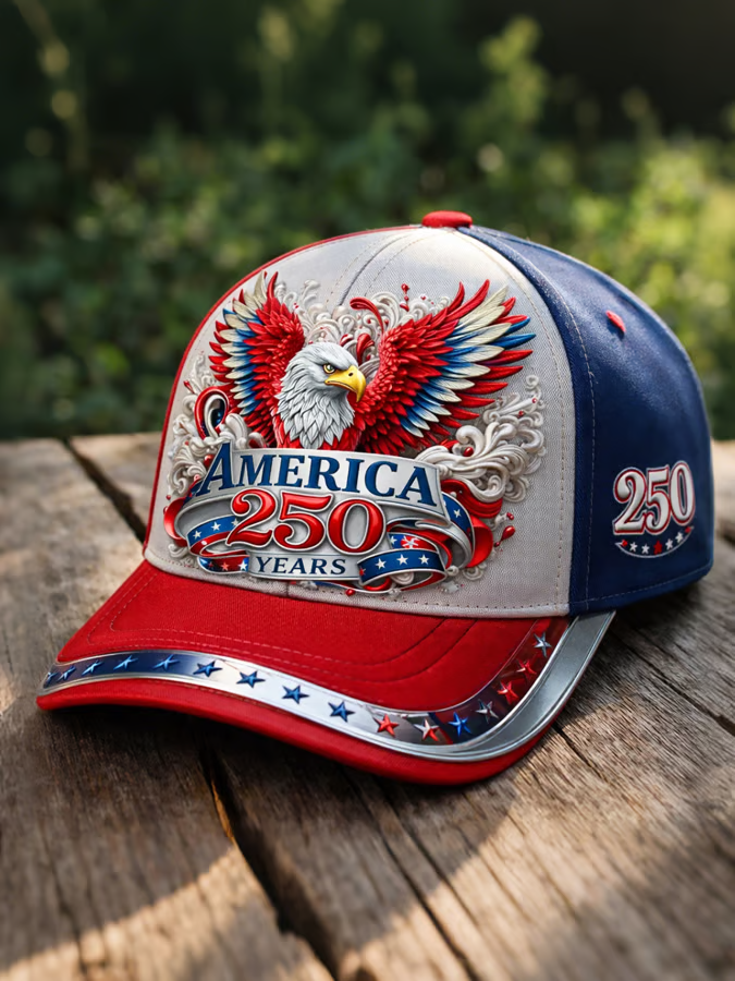 Unisex casual hat with a 250th anniversary of the United States commemorative print.