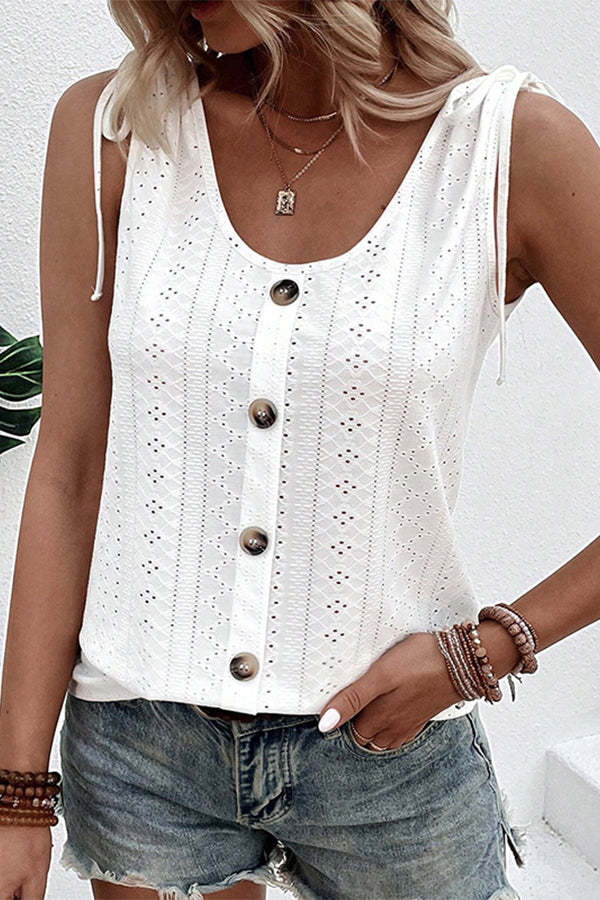 Solid Color U Neck Drawstring  Casual Tops