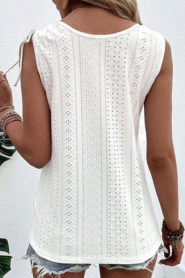 Solid Color U Neck Drawstring  Casual Tops