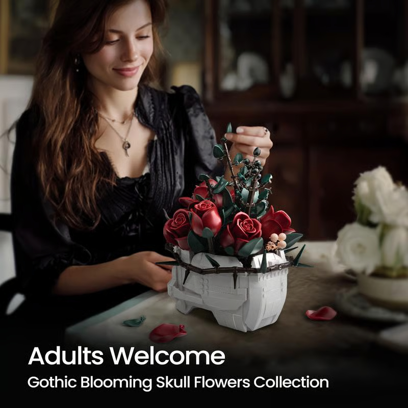 🔥Last Day 49% OFF💀🌹Gothic Skull Rose Building Set for Adults