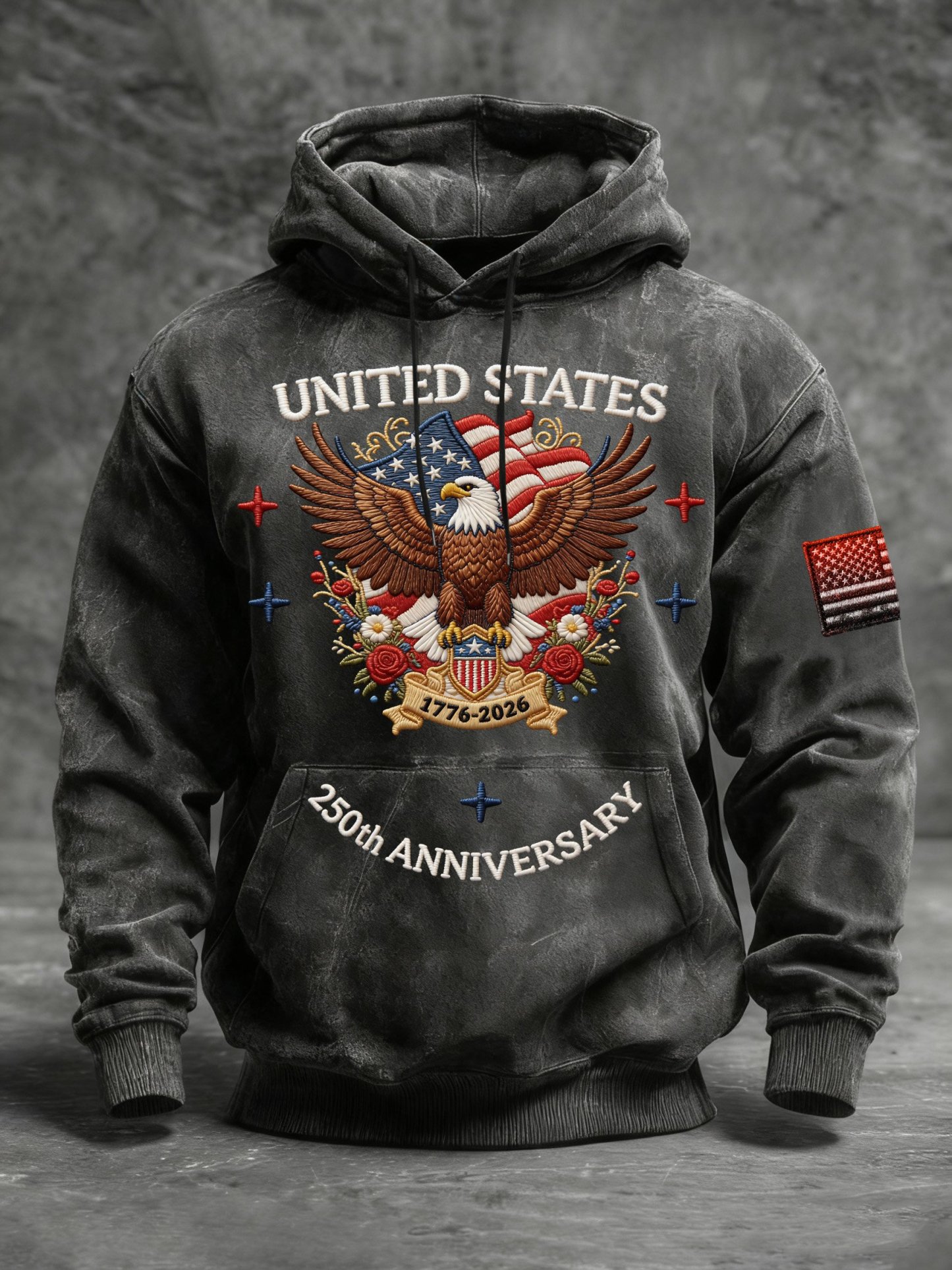 Men's Vintage American Flag Print Hooded Sweatshirt