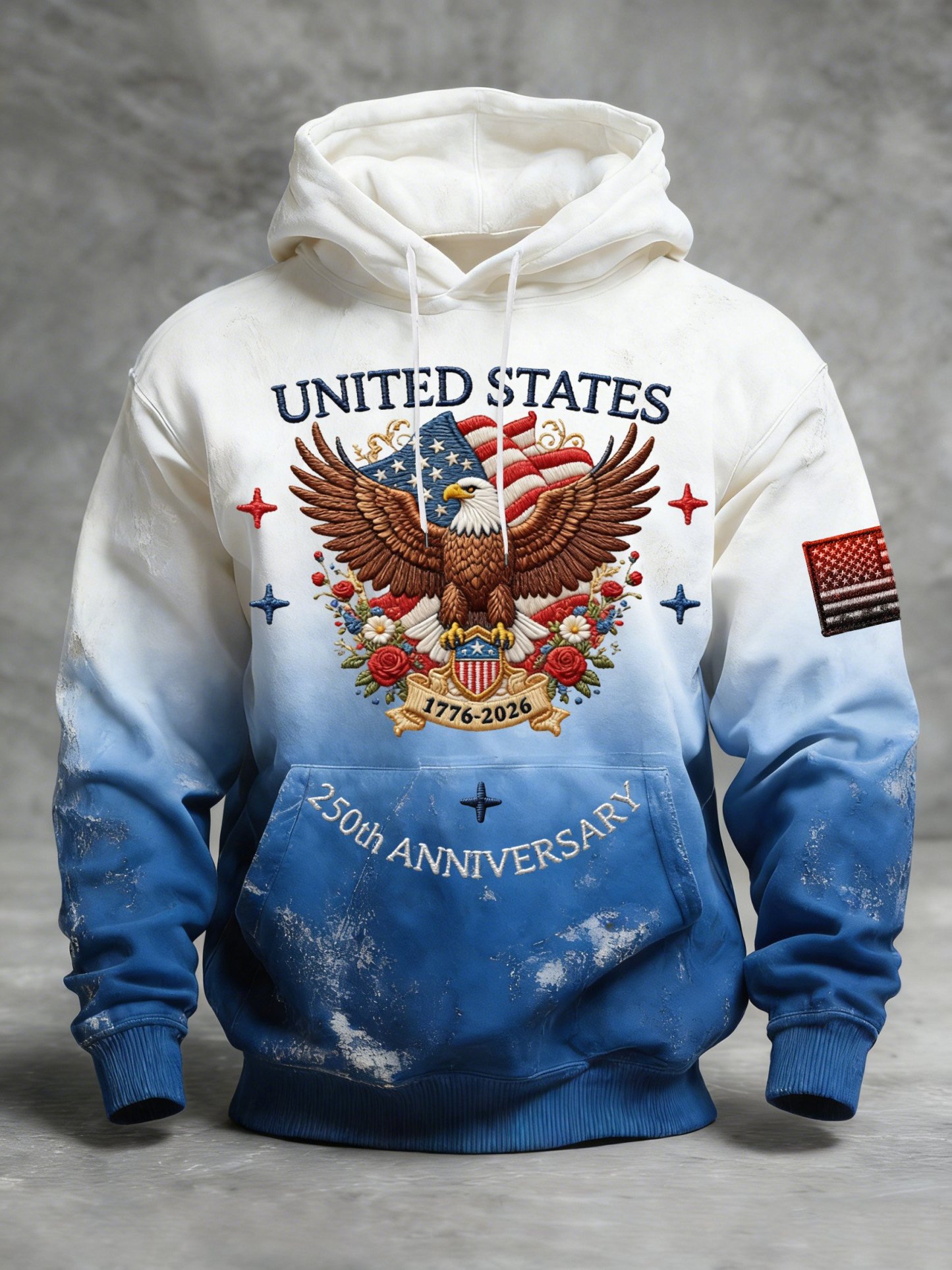 Men's Vintage American Flag Print Hooded Sweatshirt