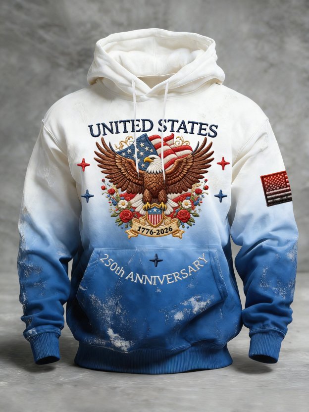 Men's Vintage American Flag Print Hooded Sweatshirt
