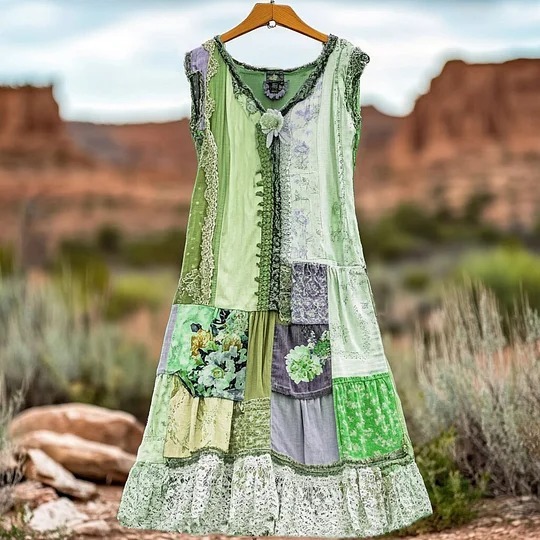 Women's Vintage Floral Lace Patch Comfort Dress