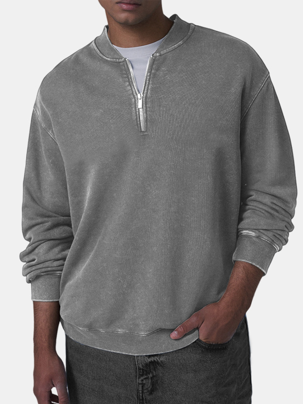 Men's Retro Casual Baseball Collar Zip Long Sleeve Top