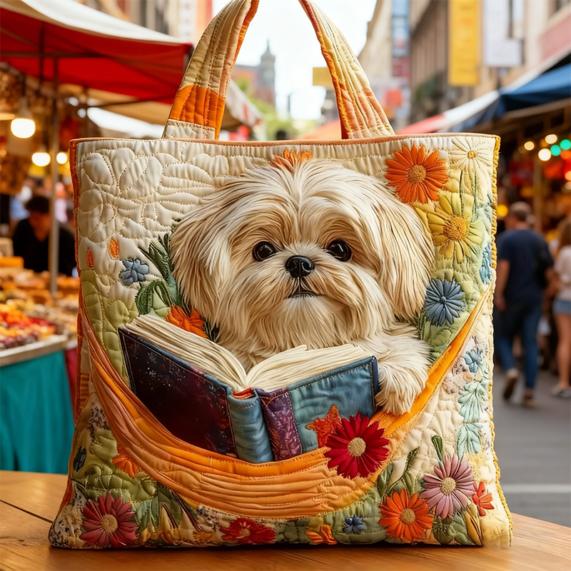 Book Shih Tzu Quilted Tote Bag
