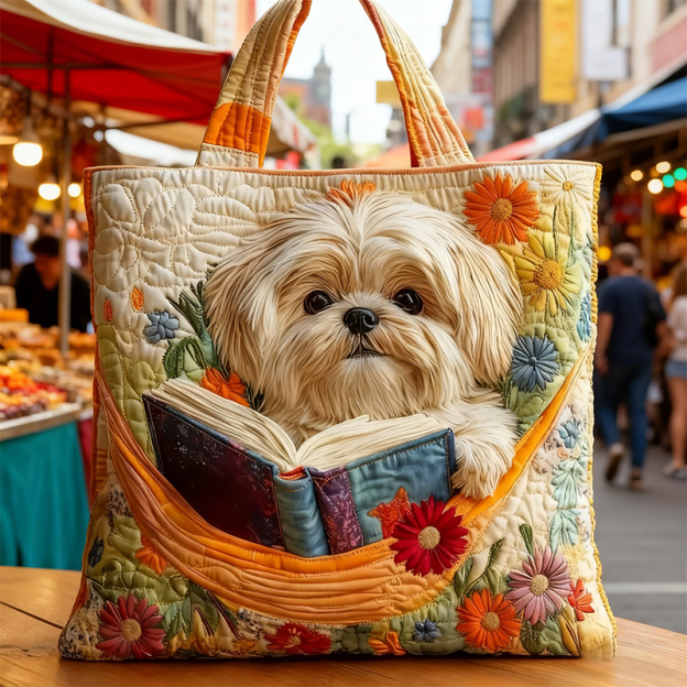 Book Shih Tzu Quilted Tote Bag