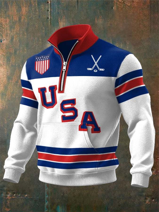 🥇Retro Men's USA Ice Hockey Print Sweatshirt