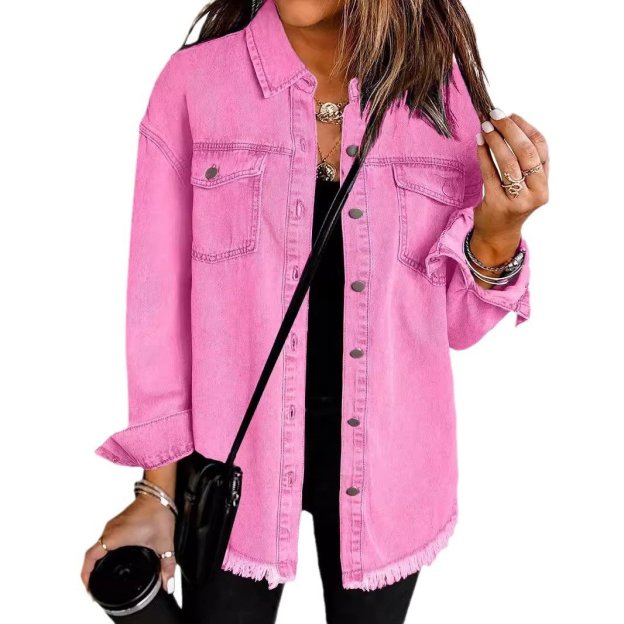Women's Casual Denim Button Down Distressed Jacket