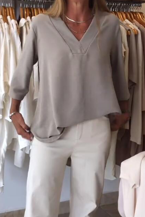 Solid Print Button Decor Long Sleeve Stylish Women Shirt