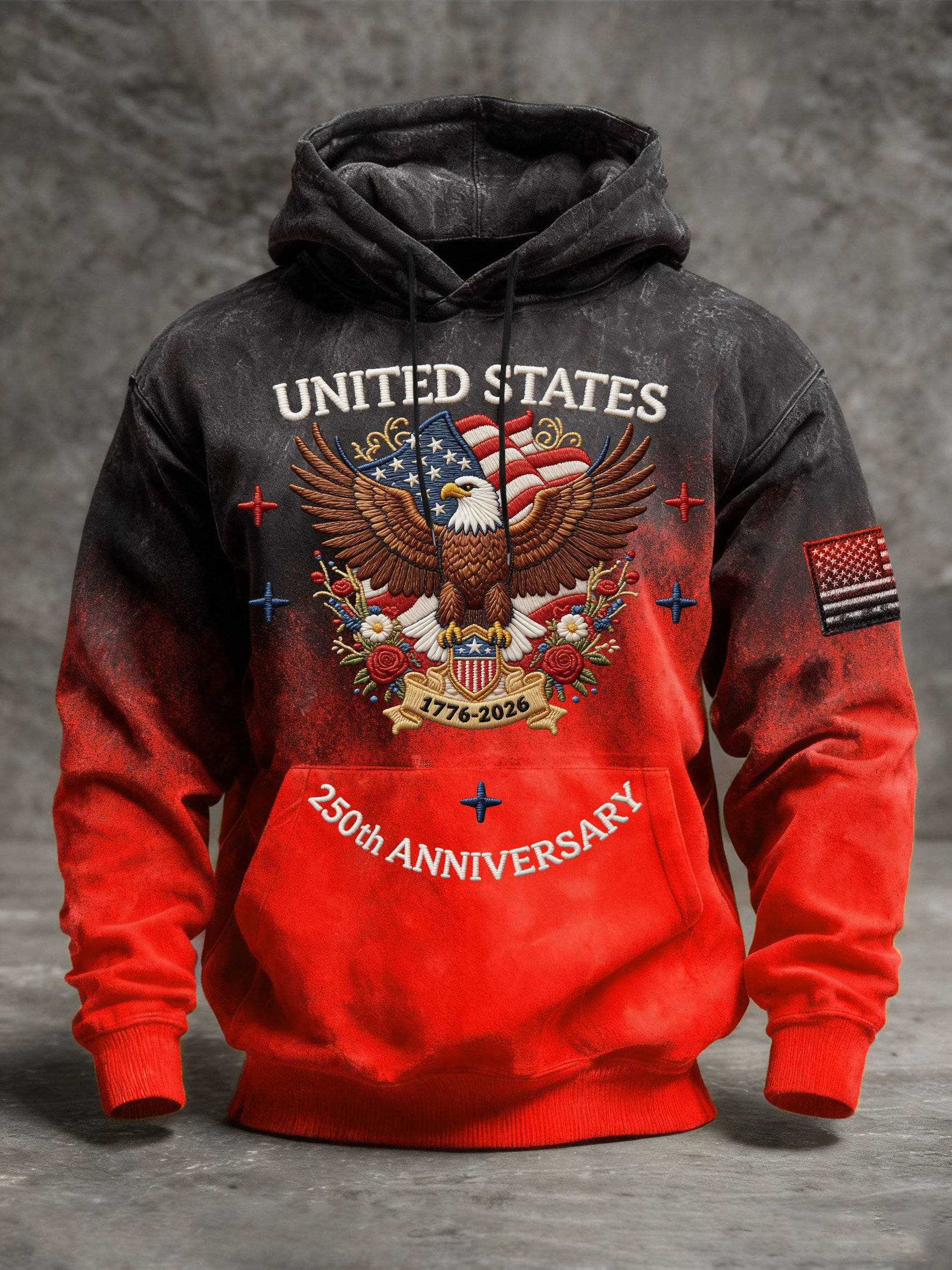 Men's Vintage American Flag Print Hooded Sweatshirt