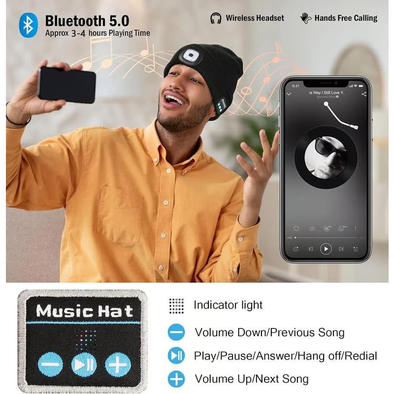 Winter 2025 Best Seller — Bluetooth Beanie with LED Headlight & Removable Speakers