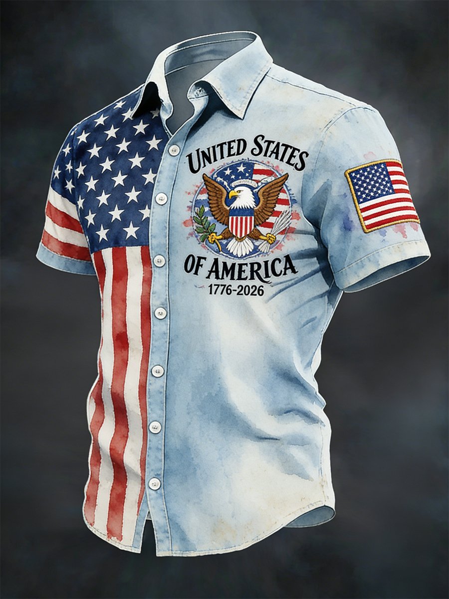 Men's Retro American 250th Anniversary Short-Sleeved Shirt