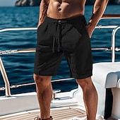 Men's Shorts Linen Shorts Summer Shorts Beach Shorts Drawstring Elastic Waist Plain Comfort Breathable Knee Length Outdoor Daily Beach Vacation Fashion Black White
