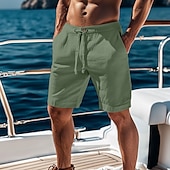 Men's Shorts Linen Shorts Summer Shorts Beach Shorts Drawstring Elastic Waist Plain Comfort Breathable Knee Length Outdoor Daily Beach Vacation Fashion Black White