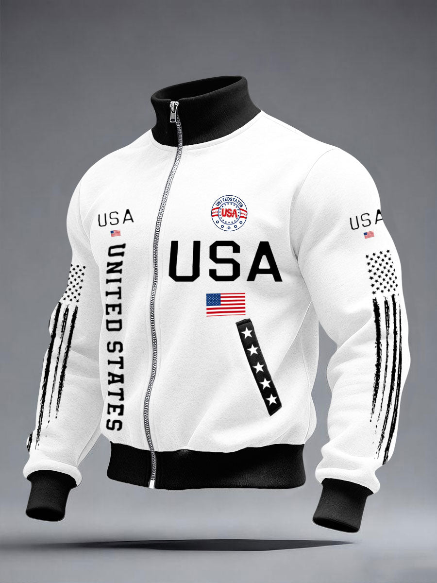Men’s Stars and Stripes Jacket – American Style Zip-Up Outerwear