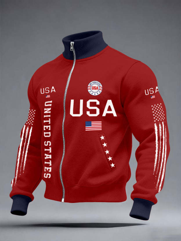 Men’s Stars and Stripes Jacket – American Style Zip-Up Outerwear