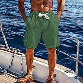 Men's Cargo Shorts Shorts Linen Shorts Summer Shorts Beach Shorts Drawstring Elastic Waist Cargo Pocket Plain Comfort Breathable Knee Length Outdoor Casual Daily Vacation Fashion Black White