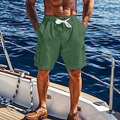 Men's Cargo Shorts Shorts Linen Shorts Summer Shorts Beach Shorts Drawstring Elastic Waist Cargo Pocket Plain Comfort Breathable Knee Length Outdoor Casual Daily Vacation Fashion Black White