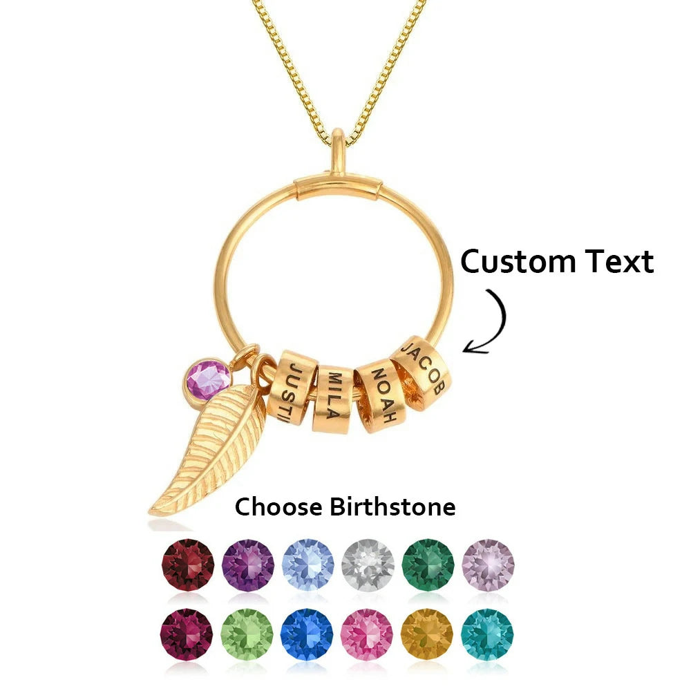 Personalized Birthstone Stainless Steel Leaf shaped Necklace Customized Text Gift-larkway tradelink