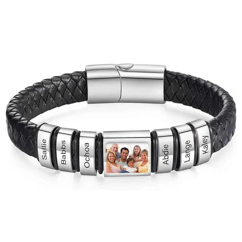 Customized Leather Bracelet Stainless Steel  Engraving Photo and Text  Personalized  Accessories Gifts-larkway tradelink