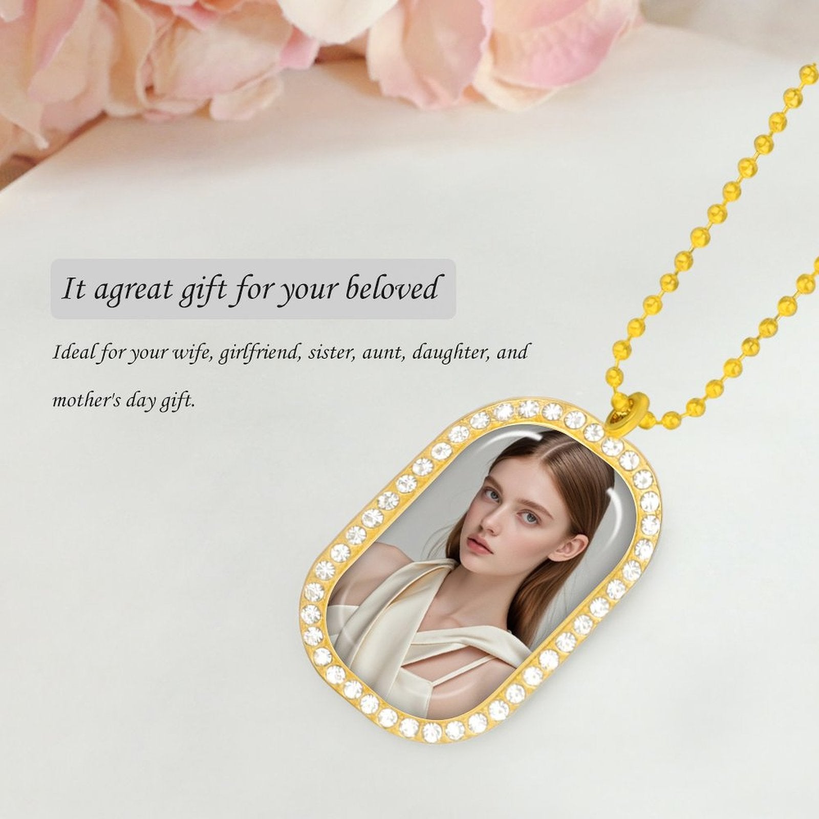 Custom Photo White Diamond Necklace Personalized Gift for Her-larkway tradelink