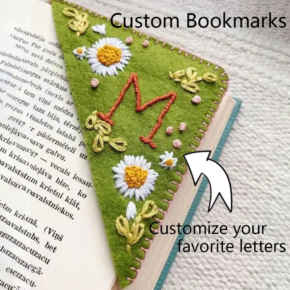 Personalized Embroidered Book Triangle Felt Corner Bookmark Custom One Letter Four Seasons Styles-larkway tradelink