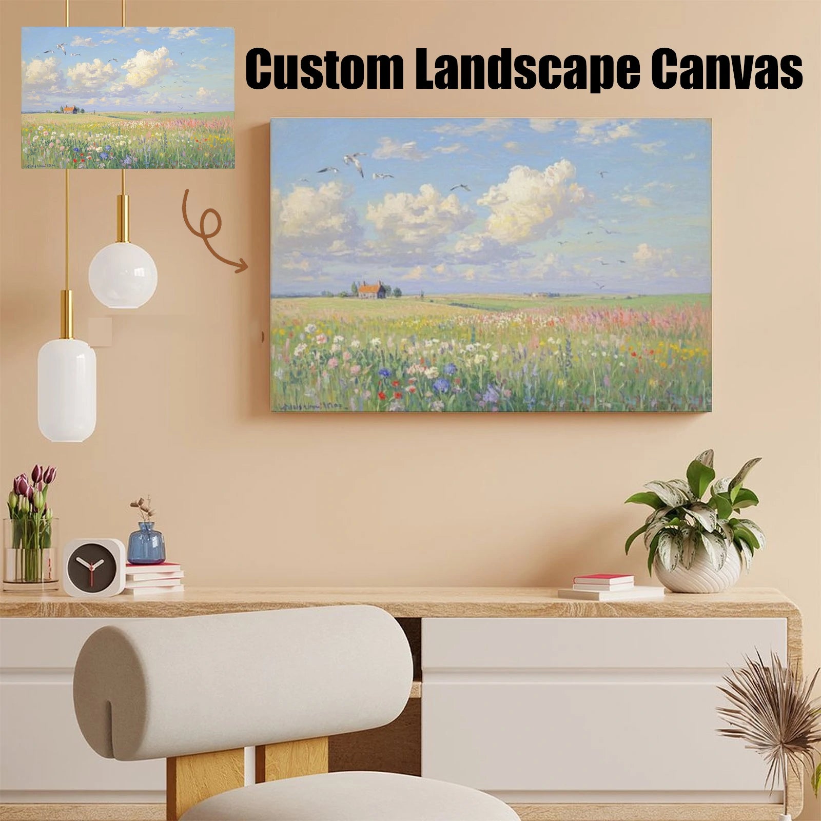 Custom Landscape Canvas Wall Art Heat Personalized Transfer Printed Picture with 4 Sizes Selection-larkway tradelink