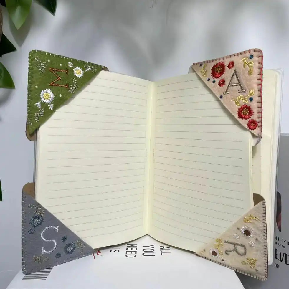 Personalized Embroidered Book Triangle Felt Corner Bookmark Custom One Letter Four Seasons Styles-larkway tradelink