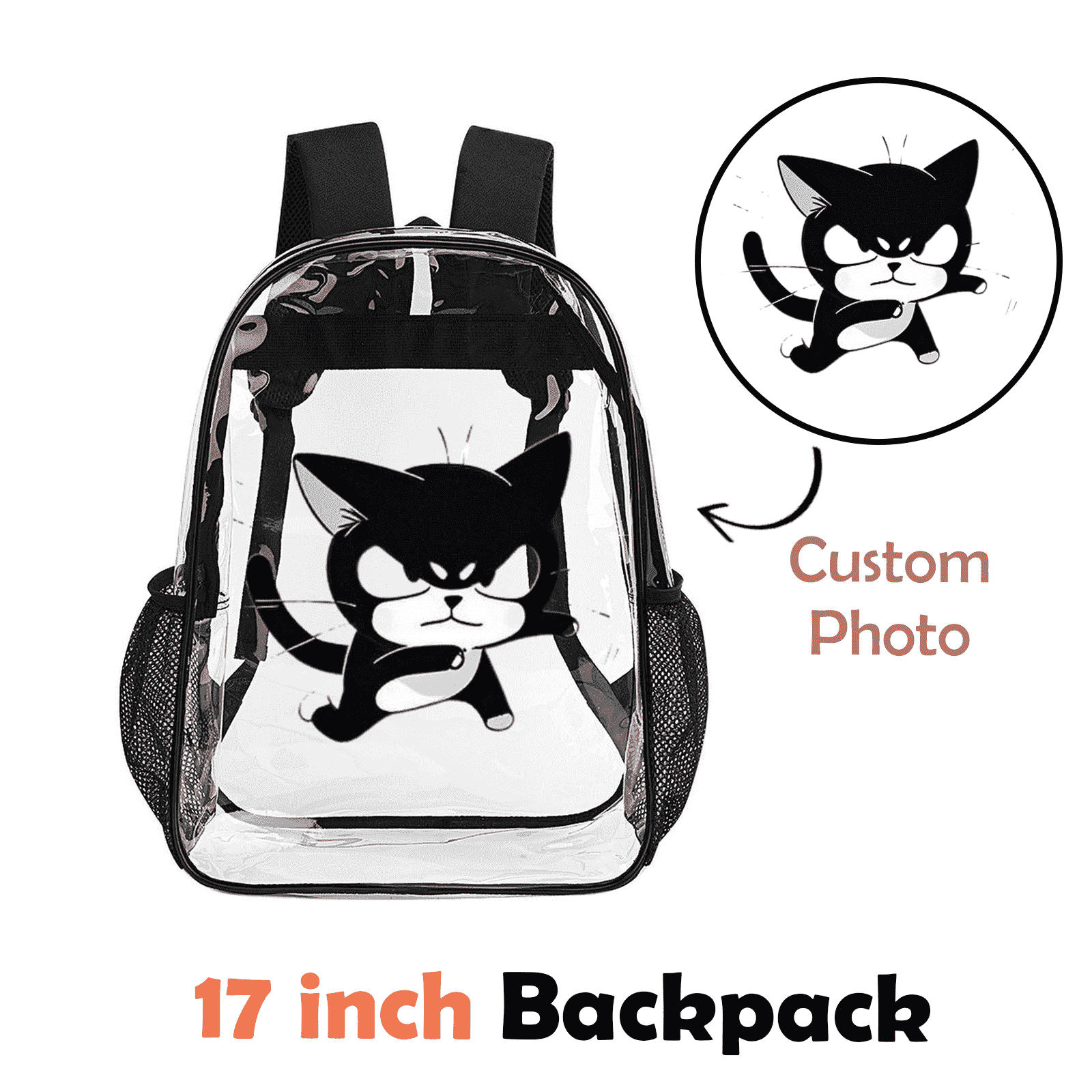 17 inch Custom Photo Waterproof PVC Backpack Personalized Transparent Light weight Bag-larkway tradelink
