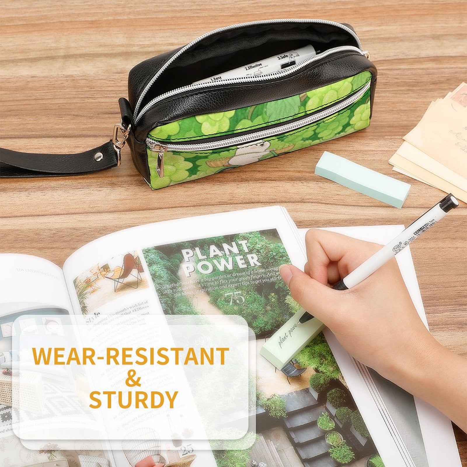 Custom Leather Pencil Case Personalized PIcture Makeup Bag with Large Capacity 20x10x5.5cm-larkway tradelink