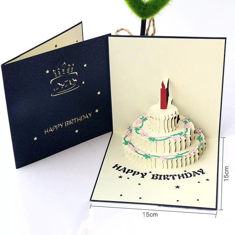 3D Card Happy Birthday Pop Up Greeting Card Blue Cake Card for Her Him 15x15cm-larkway tradelink