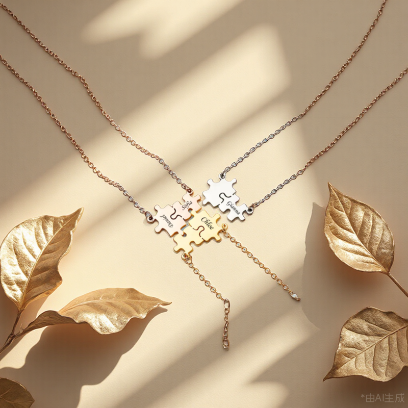 Custom Engraved Name Matching Puzzles Necklace Personalized GIft-larkway tradelink