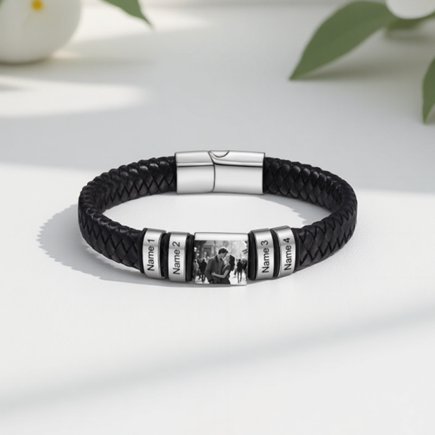 Customized Leather Bracelet Stainless Steel  Engraving Photo and Text  Personalized  Accessories Gifts-larkway tradelink