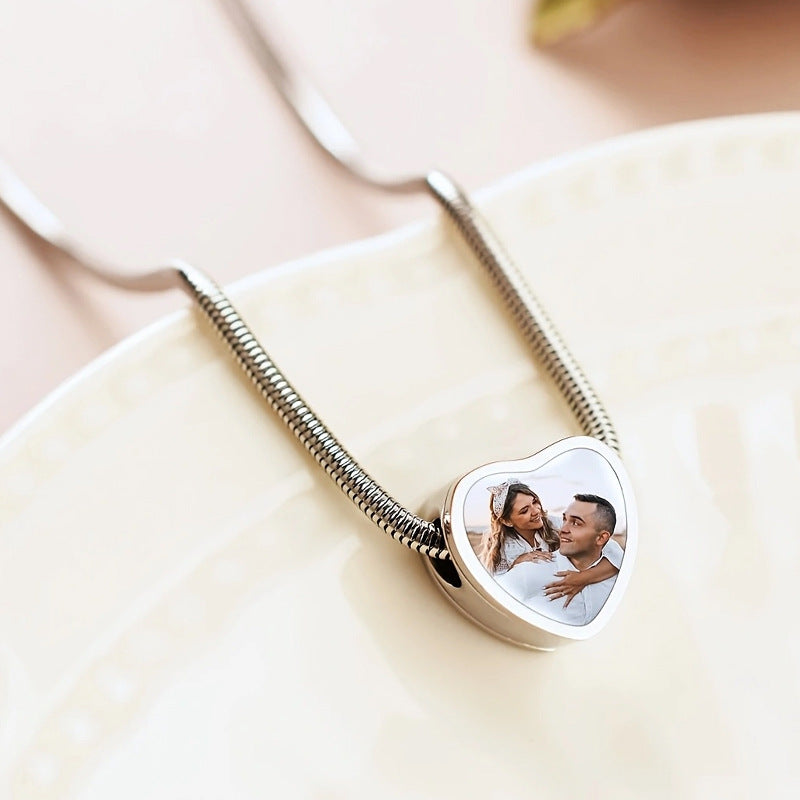 Personalized Silver Plated Heart Shaped Bracelet Custom Heat Transfer Photo For Couple-larkway tradelink