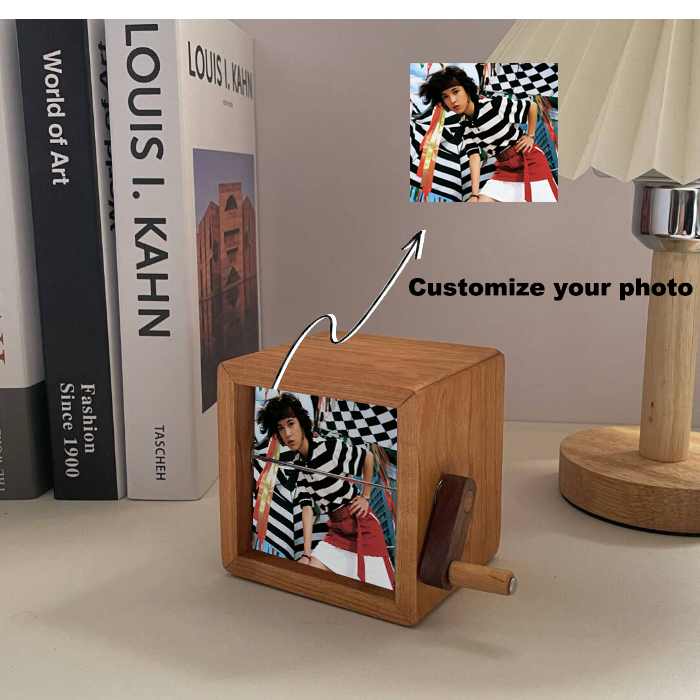 Custom Photo Flipbook Hand Cranked Mechanical Personalized Walnut Box with Light-larkway tradelink