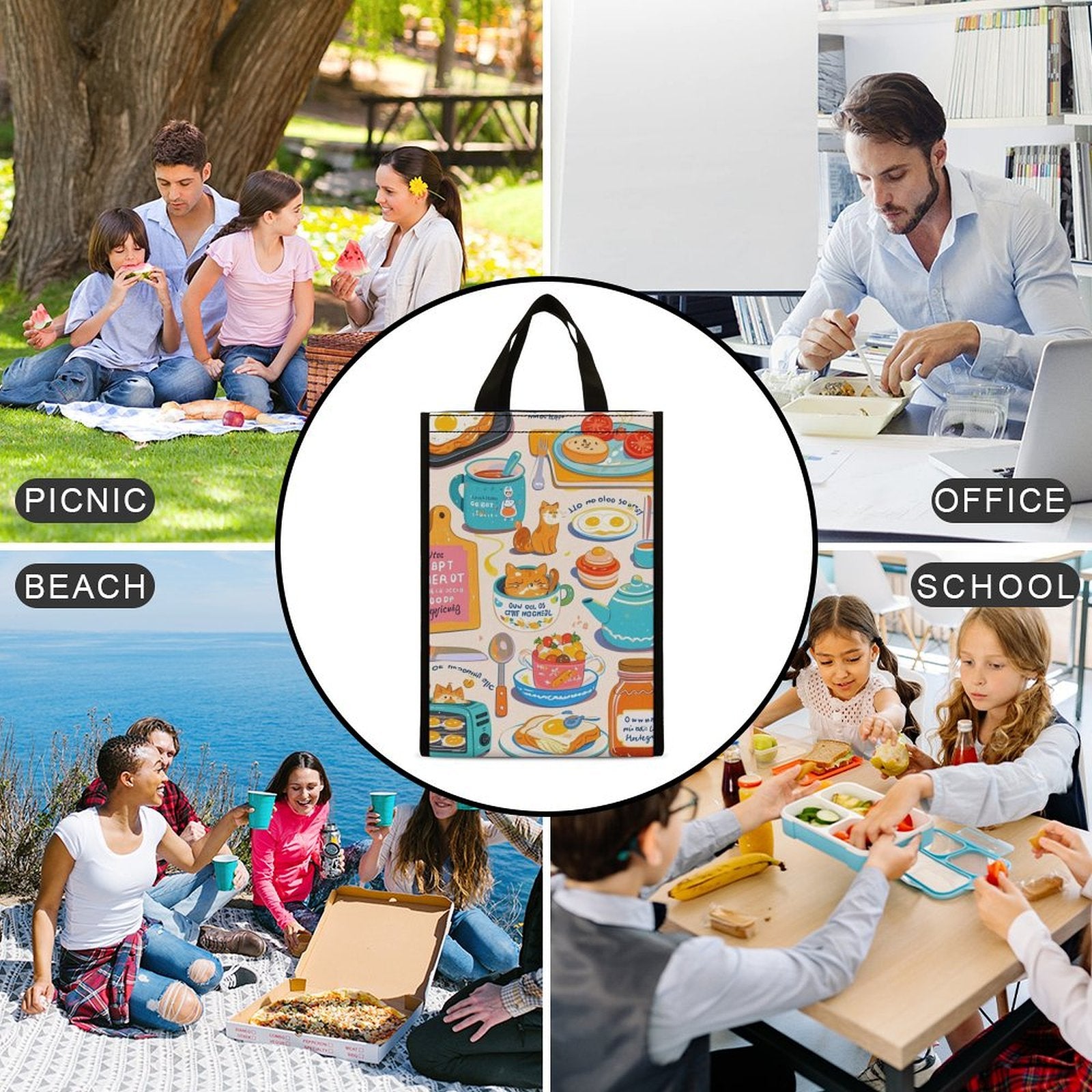 Custom Foldable Insulated Lunch Bag Personalized Meal Bag Magic Seal Pocket Multi Functional-larkway tradelink